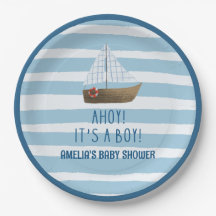 Zeilboot Ahoy heeft een jongensblauw baby shower