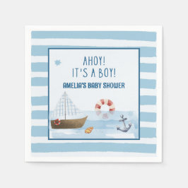 Zeilboot Ahoy heeft een jongensblauw baby shower Servet