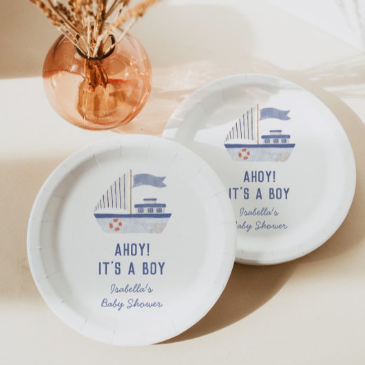 Zeilboot Ahoy! Het is een Boy Baby shower Papieren Bordje