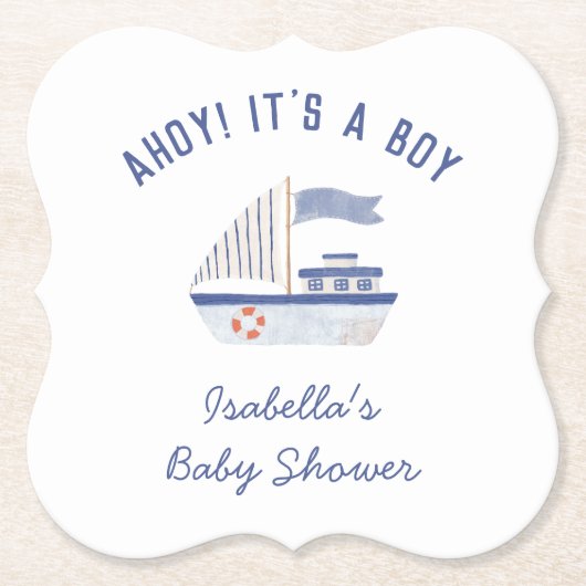 Zeilboot Ahoy! Het is een Boy Boy Baby shower Kartonnen Onderzetters (Voorkant)
