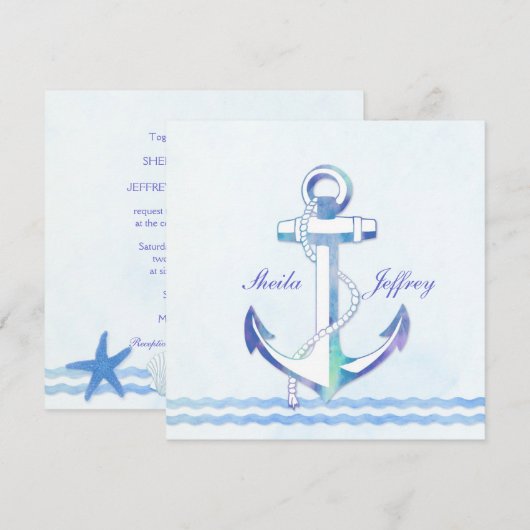 Zeilboot Anchor Fancy Nautical Wedding Kaart (Voorkant / Achterkant)