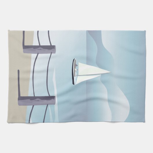 Zeilboot Aqua Ocean Kitchen Towel Theedoek (Horizontaal)