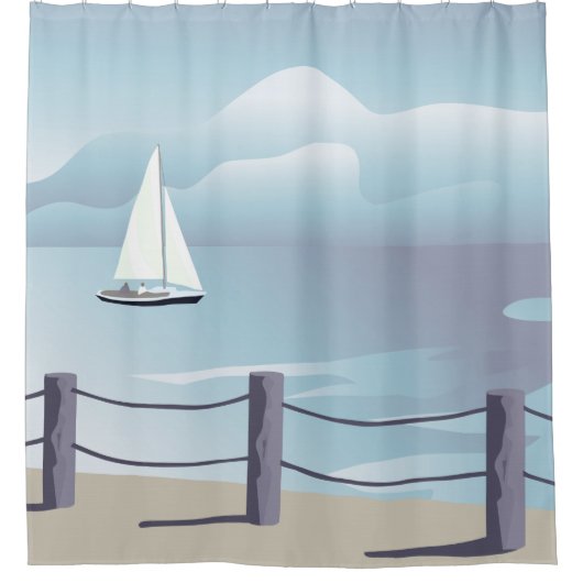 Zeilboot Aqua Ocean Shower Douchegordijn (Voorkant)