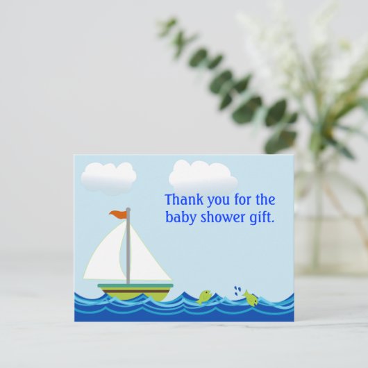 Zeilboot Baby shower Dank u Briefkaart (Staand voorkant)