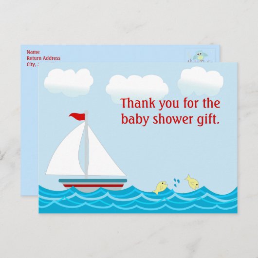 Zeilboot Baby shower Dank u Briefkaart (Voorkant / Achterkant)