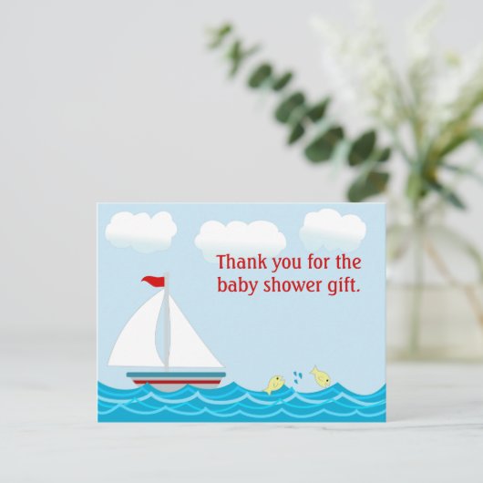 Zeilboot Baby shower Dank u Briefkaart (Staand voorkant)