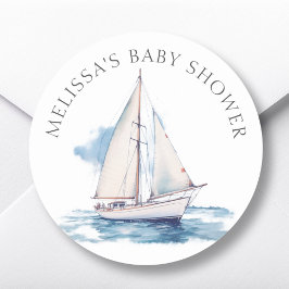 Zeilboot Baby shower gunst Ronde Sticker