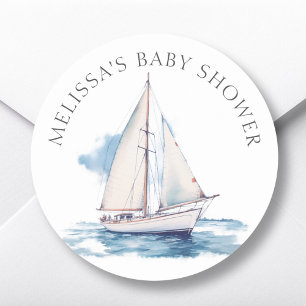 Zeilboot Baby shower gunst Ronde Sticker