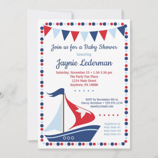 Zeilboot Baby shower Kaart (Voorkant)