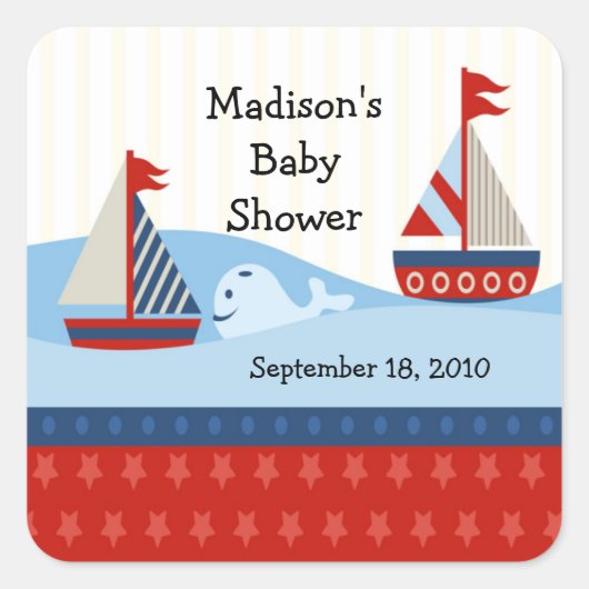 Zeilboot Baby shower Vierkante Sticker! Sticker (Voorkant)