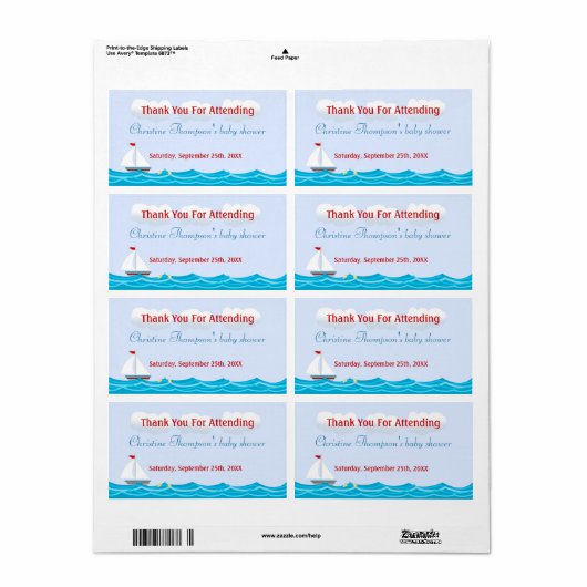 Zeilboot Baby shower Waterflesetiketten Etiket (Full Sheet)