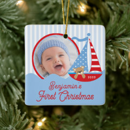 Zeilboot Baby's Eerste Kerstmis Foto Ornament 