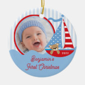 Zeilboot Baby's Eerste Kerstmis Foto Ornament (Voorkant)