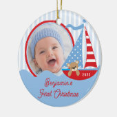 Zeilboot Baby's Eerste Kerstmis Foto Ornament (Links)