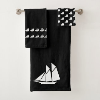 Zeilboot Badkamer zwart wit Handdoek Set