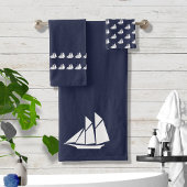 Zeilboot Bathroom Blue & White Bad Handdoek