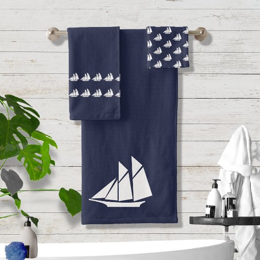 Zeilboot Bathroom Blue & White Bad Handdoek