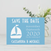 Zeilboot bespaart de datum (Sky Blue) Save The Date (Staand voorkant)
