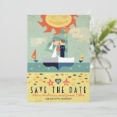 Zeilboot Bestemming Wo Kussend Paar Bewaar Datum Save The Date (Staand voorkant)