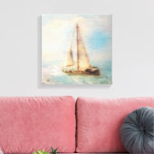 Zeilboot bij de pier | Nautical Beach House Canvas Afdruk (Insitu (Woonkamer))