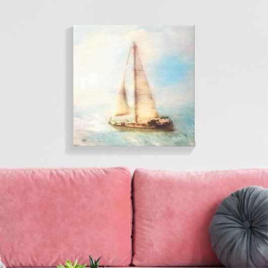 Zeilboot bij de pier | Nautical Beach House Canvas Afdruk (Insitu (Woonkamer))