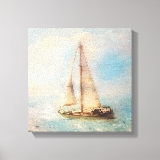 Zeilboot bij de pier | Nautical Beach House Canvas Afdruk (Voorkant)