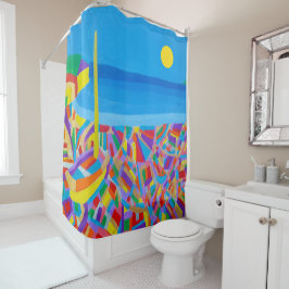 Zeilboot bij de zee douchegordijn