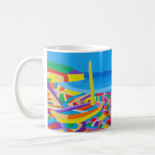 Zeilboot bij de zee koffiemok