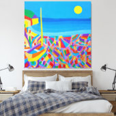 Zeilboot bij het Zee-Gestrekt Canvasprint Canvas Afdruk (Insitu (Slaapkamer))
