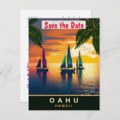 Zeilboot bij Oahu, Hawaï, Reisbriefkaart, Save The Date (Voorkant / Achterkant)