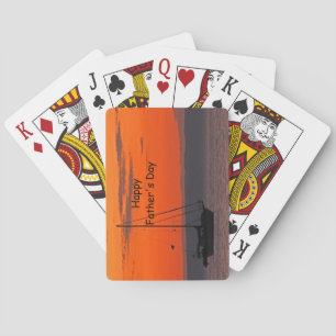 Zeilboot bij Oranje Sunset Happy Vaderdag Pokerkaarten