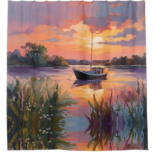 Zeilboot bij Sunrise Douchegordijn (Voorkant)