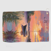 Zeilboot bij Sunrise *personaliseren* Golfhanddoek (Horizontaal)