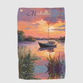 Zeilboot bij Sunrise *personaliseren* Golfhanddoek (Voorkant)