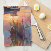 Zeilboot bij Sunrise Theedoek (Quarter Fold)