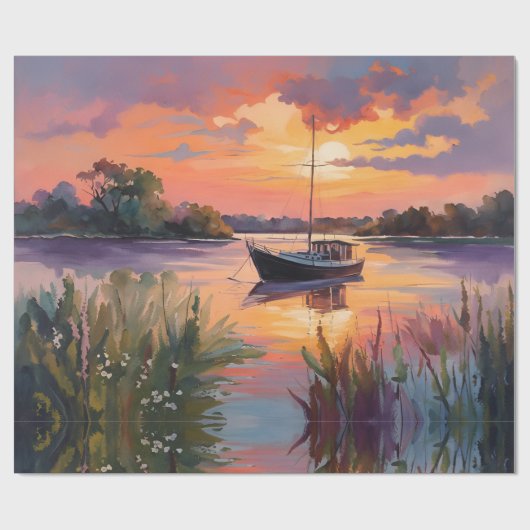 Zeilboot bij Sunrise Waterverf Art Cadeaupapier (Vlak)