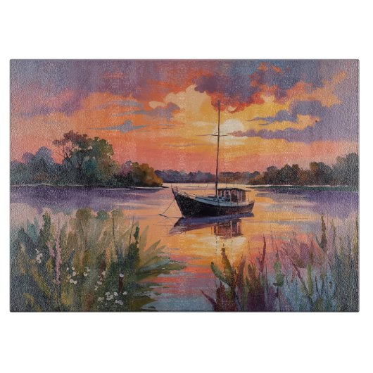 Zeilboot bij Sunrise Waterverf Art Snijplank (Voorkant)