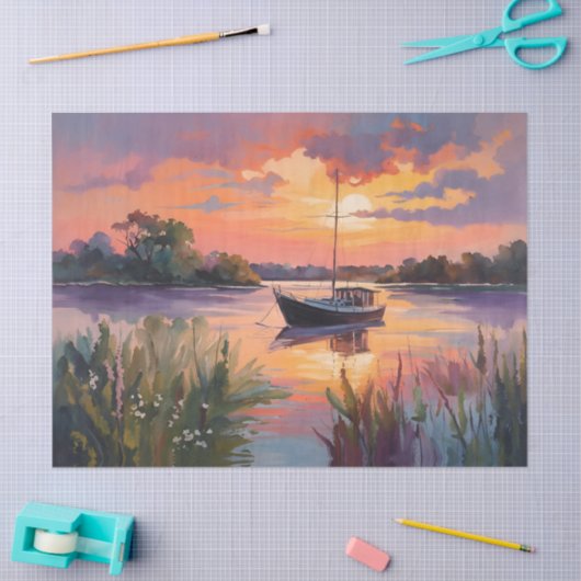 Zeilboot bij Sunrise Waterverf Art Tissuepapier (Craft)
