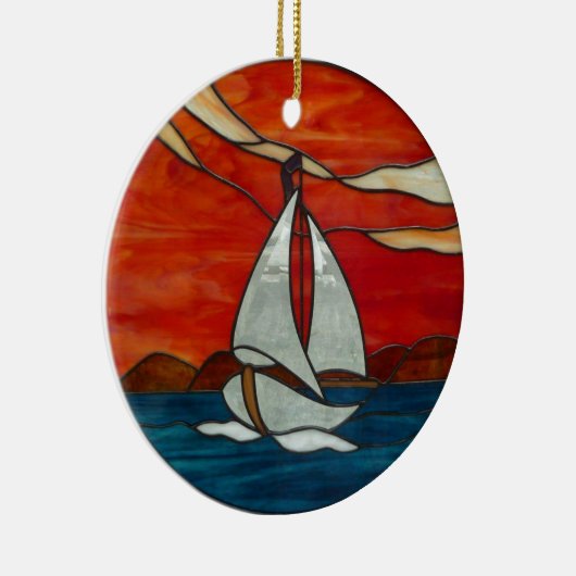 Zeilboot bij Sunset Glas in lood Art Design Keramisch Ornament (Rechts)