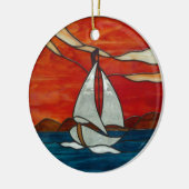 Zeilboot bij Sunset Glas in lood Art Design Keramisch Ornament (Links)