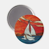 Zeilboot bij Sunset Glas in lood Art Design Magneet (Voorkant / Achterkant)