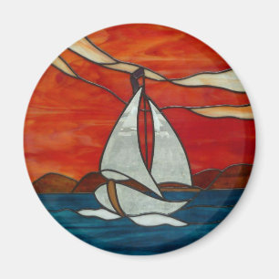 Zeilboot bij Sunset Glas in lood Art Design Magneet