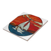 Zeilboot bij Sunset Glas in lood Art Design Tegeltje (Zijkant)