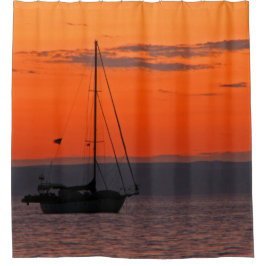 Zeilboot bij Sunset Oranje Sky Shower Curtain Douchegordijn