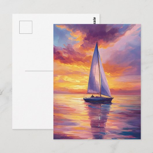 Zeilboot bij Sunset Painting Briefkaart (Voorkant / Achterkant)