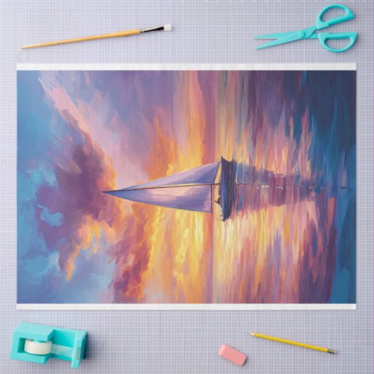 Zeilboot bij Sunset Painting Decoupage Tissuepapier (Craft)