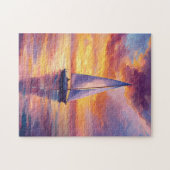 Zeilboot bij Sunset Painting Legpuzzel (Horizontaal)