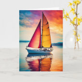 Zeilboot bij Sunset Vaderdag Kaart (Gele Bloem)