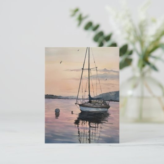Zeilboot bij Sunset Waterverf Feestdagenkaart (Staand voorkant)
