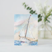 Zeilboot bij Zee Fine Art Waterverf Painting Briefkaart (Staand voorkant)